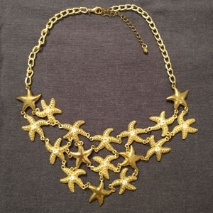 3 for💲25🌟gold-tone starfish choker necklace with rhinestones